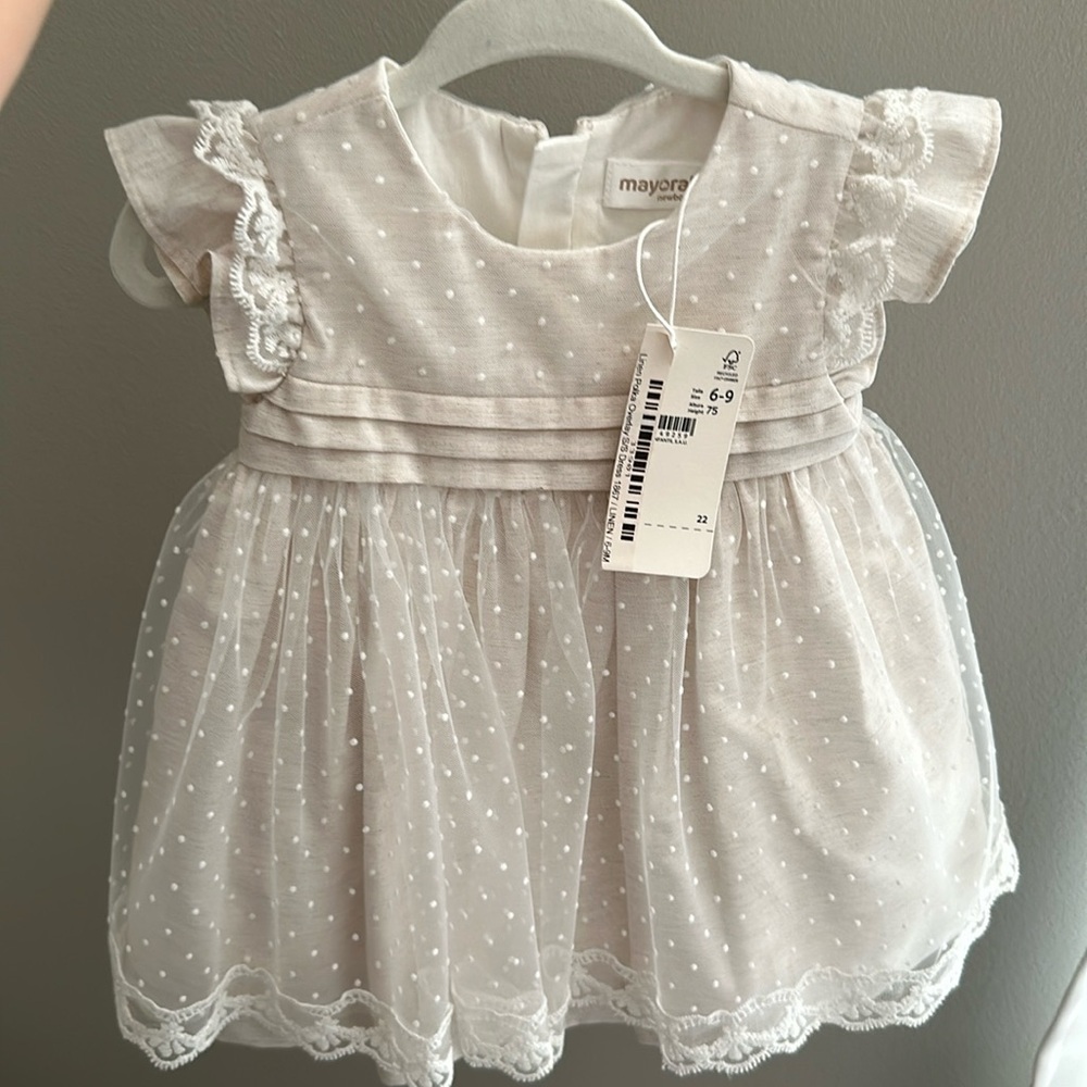 Mayoral linen polka dot dress with bloomers NWT 6-9M